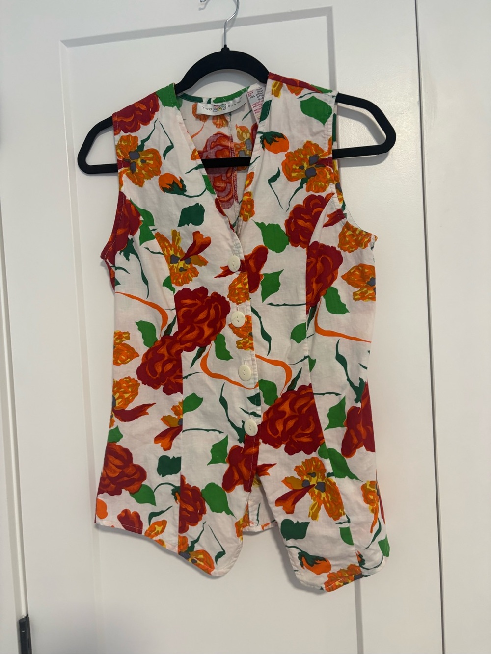 Vintage Two Roads Cotton‎ Floral Button-Front Sleeveless Top Vest Size Medium - Picture 2 of 10